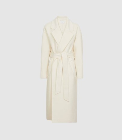 REISS OLIVE WOOL BLEND OVERSIZED OVERCOAT CREAM ~ womens luxe style winter coats - flipped