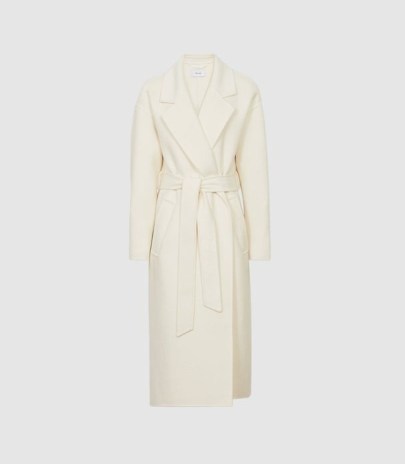REISS OLIVE WOOL BLEND OVERSIZED OVERCOAT CREAM ~ womens luxe style winter coats