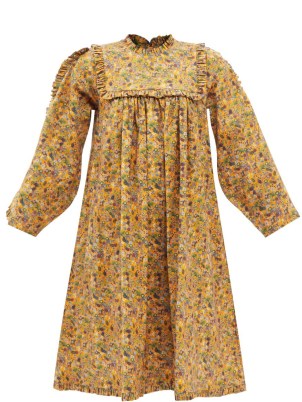 KIKA VARGAS Floral-print cotton-blend poplin dress in orange / vintage style long sleeve ruffle yolk dresses