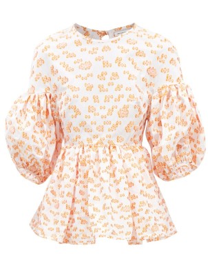 CECILIE BAHNSEN Jerry puff-sleeve floral fil-coupé blouse / balloon sleeve peplum hem blouses / romantic style tops