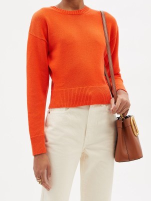 VALENTINO Orange logo-intarsia cropped cashmere sweater / womens bright designer sweaters / women’s knitwear / drop shoulder jumpers