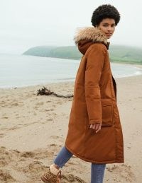BODEN Orkney Padded Parka Coat in Ginger ~ womens faux fur hood winter coats
