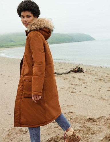 BODEN Orkney Padded Parka Coat in Ginger ~ womens faux fur hood winter coats - flipped