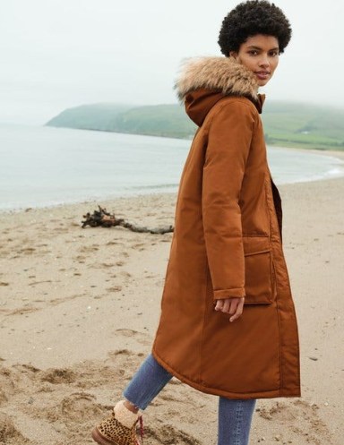 BODEN Orkney Padded Parka Coat in Ginger ~ womens faux fur hood winter coats