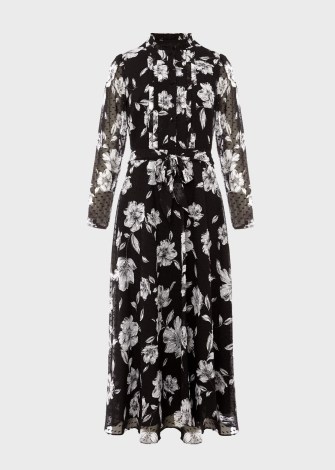 HOBBS ORLA FLORAL JACQUARD MIDI DRESS in Black Ivory / floaty floral shirt dresses / poppy print occasion fashion