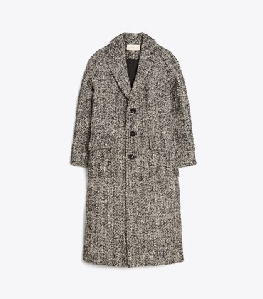 TORY BURCH OVERSIZED TWEED COAT in Black / Ivory ~ women’s designer winter coats ~ womens menswear style outerwear - flipped