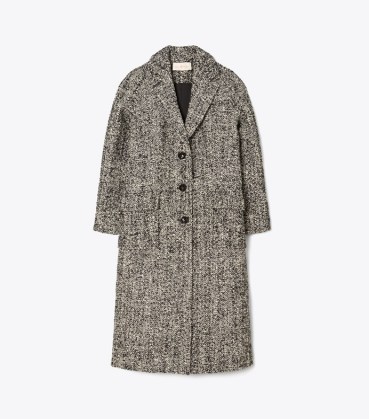 TORY BURCH OVERSIZED TWEED COAT in Black / Ivory ~ women’s designer winter coats ~ womens menswear style outerwear