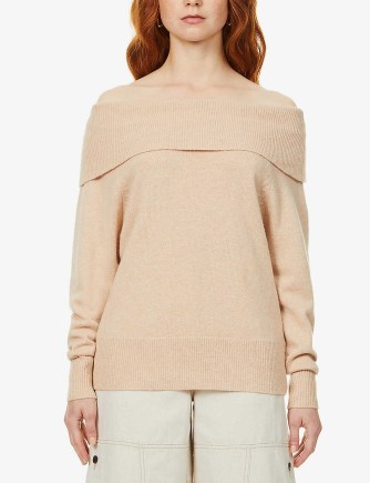 PAIGE Izabella turtleneck wool-blend jumper in camel | bardot jumpers | off the shoulder knitwear