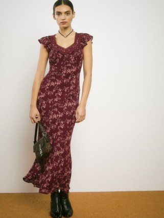 REFORMATION Pearce Dress in Currant / floral lightweight georgette fitted slip dresses
