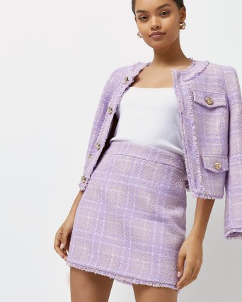 River Island Petite purple check boucle mini skirt – tweed style skirts - flipped