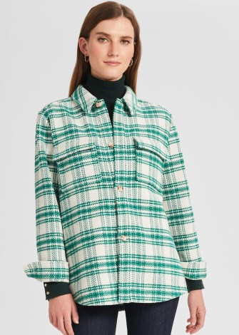 HOBBS PIA CHECK SHIRT JACKET / womens casual layereing shirts / women’s checked shackets / green shirt jackets - flipped