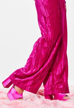 MISSGUIDED pink co ord crinkle velvet wide leg trousers ~ vibrant retro trousers ~ women’s vintage style fashion