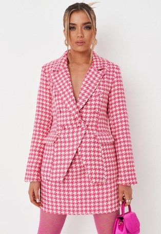 MISSGUIDED pink co ord houndstooth boucle military blazer / dogtooth check blazers / womens on-trend checked jackets