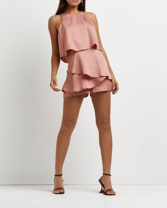 River Island Pink layered playsuit | going out evening fashion | sleeveless tiered hem mini length playsuits | party fashion