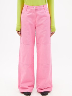 RAF SIMONS Logo-patch panelled straight-leg jeans in pink ~ womens designer denim fashion - flipped
