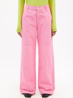 RAF SIMONS Logo-patch panelled straight-leg jeans in pink ~ womens designer denim fashion