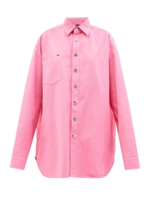 RAF SIMONS Oversized logo-embroidered pink cotton shirt ~ womens casual designer shirts - flipped