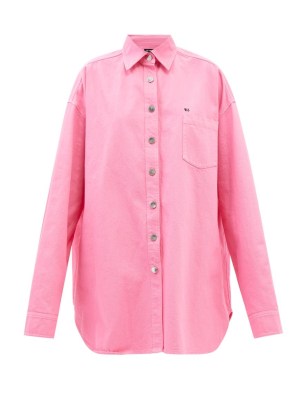 RAF SIMONS Oversized logo-embroidered pink cotton shirt ~ womens casual designer shirts