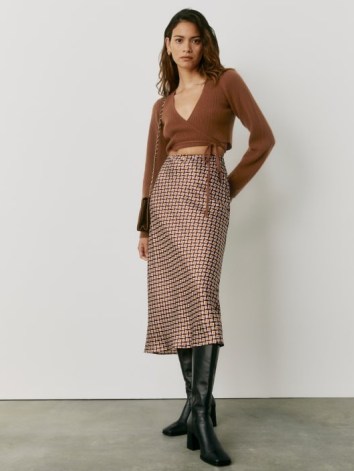 Reformation Pratt Skirt in Plaza | luxe style printed lightweight silk charmeuse skirts