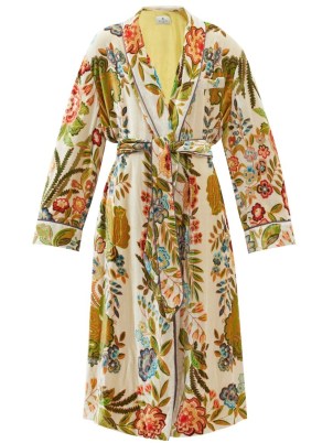 ETRO Pasadena floral-print velvet coat – luxe bohemian inspired tie waist coats – chic boho fashion