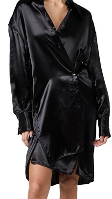 Proenza Schouler Glace Shirt Dress in Black ~ lightweight charmeuse dresses - flipped
