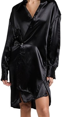 Proenza Schouler Glace Shirt Dress in Black ~ lightweight charmeuse dresses