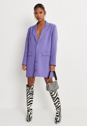 MISSGUIDED purple button blazer dress – plunge front jacket dresses – glamorous going out look - flipped