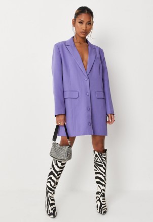 MISSGUIDED purple button blazer dress – plunge front jacket dresses – glamorous going out look