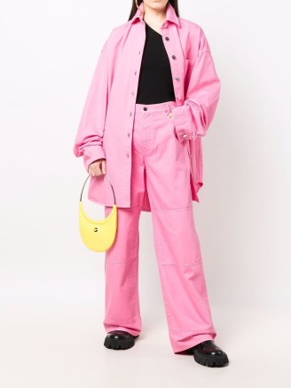 Raf Simons oversized denim shirt ~ pink drop shoulder curved hem shirts ~ relaxed fit fashion