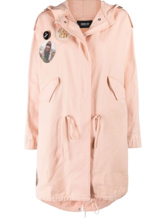 Rihanna pink parka, Raf Simons photograph-print hooded coat, having dinner at Giorgio Baldi in Santa Monica, 26 October 2021 | celebrity street style fashion | what celebrities are wearing now | star coats | womens designer parkas - flipped