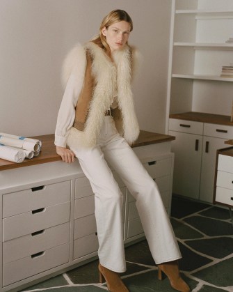 NILI LOTAN RINGO SHEARLING VEST ~ luxe gilet inspired vests ~ fluffy 70s vintage style sleeveless jackets ~ womens retro winter gilets - flipped