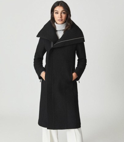 REISS ROXI WOOL COAT BLACK ~ chic winter coats ~ womens stylish zip detail outerwear - flipped