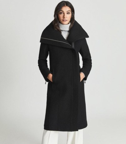 REISS ROXI WOOL COAT BLACK ~ chic winter coats ~ womens stylish zip detail outerwear