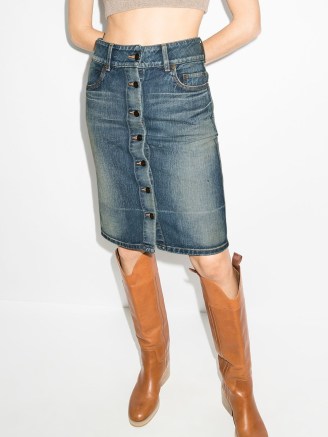 Saint Laurent high-waist button-up denim skirt ~ above the knee vintage style skirts - flipped