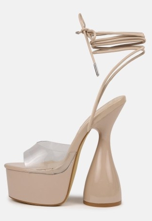 MISSGUIDED sand platform tie up heeled sandals ~ chunky party platforms ~ ankle wrap going out high heels