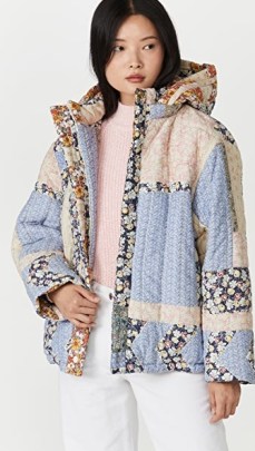 Sea Sydney Puffer Jacket / women’s floral patchwork hooded jackets - flipped