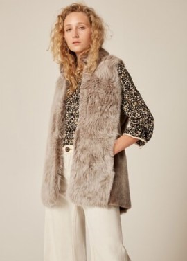 Me and Em Shearling Longline Gilet in Honey ~ long luxe fluffy gilets ~ womens sleeveless winter jackets