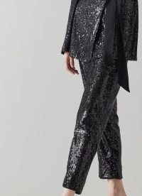 L.K. BENNETT SHIMMER BLACK SEQUIN TROUSERS – shimmering crop leg party pants – womens sequinned evening fashion – glamorous occasion clothing