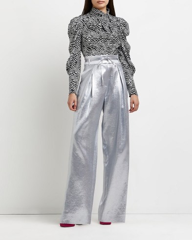 River Island Silver metallic wide leg trousers | retro party pants | 70s vintage style evening fashion