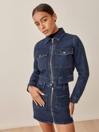 REFORMATION Smith Denim Jacket in Amani ~ cool blue cropped zip front jackets