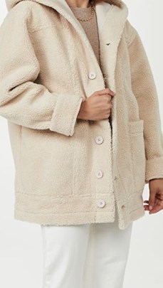 Splendid Grayson Sherpa Mix Jacket in Porcelain / hooded faux shearling fur jackets / womens textured outerwear - flipped