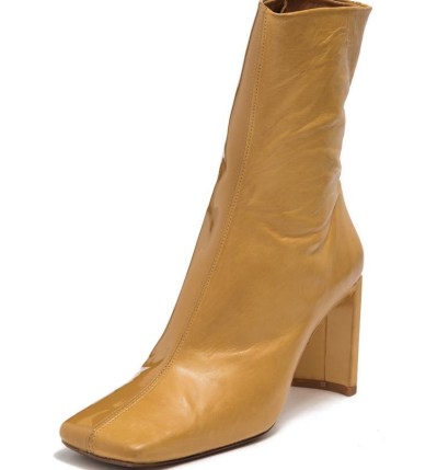 MIISTA Square Toe Leather Boot in Beige – slim block heel boots - flipped