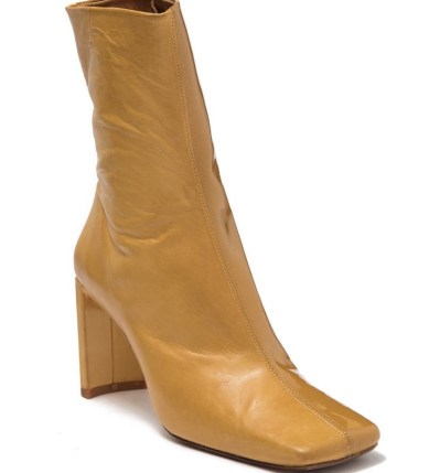 MIISTA Square Toe Leather Boot in Beige – slim block heel boots
