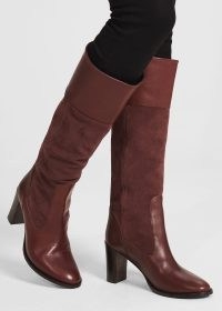 HOBBS STEPHANIE LEATHER KNEE BOOTS / womens dark brown suede winter footwear