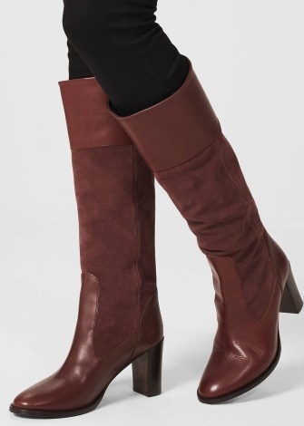 HOBBS STEPHANIE LEATHER KNEE BOOTS / womens dark brown suede winter footwear - flipped