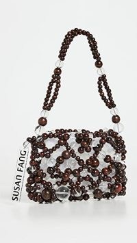 Susan Fang Bubble Wood Net Bag in Dark Brown/Glass / small vintage style beaded evening bags / occasion handbags
