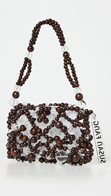 Susan Fang Bubble Wood Net Bag in Dark Brown/Glass / small vintage style beaded evening bags / occasion handbags - flipped