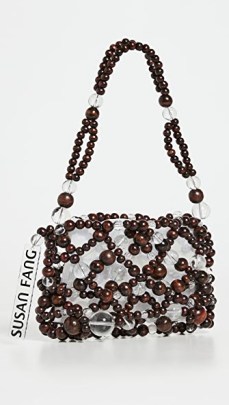 Susan Fang Bubble Wood Net Bag in Dark Brown/Glass / small vintage style beaded evening bags / occasion handbags