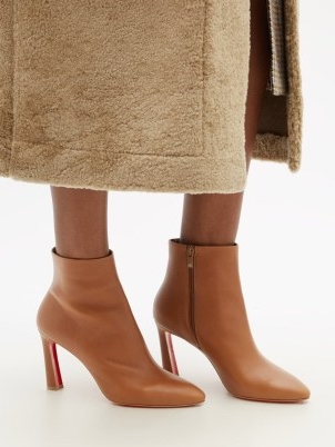 CHRISTIAN LOUBOUTIN Eleonor 85 tan leather ankle boots ~ light brown pointed toe boots ~ womens chic winter footwear