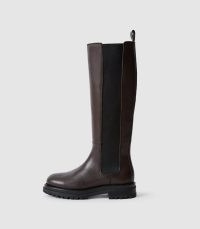 REISS THEA KNEE HIGH LEATHER BOOTS CHOCOLATE ~ womens dark brown thick rubber commando sole knee high boots ~ women’s winter footwear